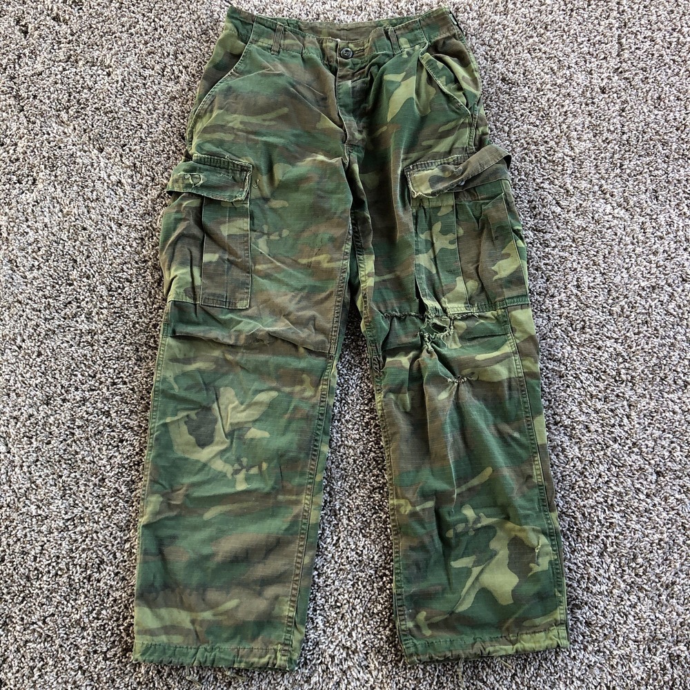 Vintage 60s Vietnam War ERDL Camo Jungle Pants Small Regular Poplin Trousers